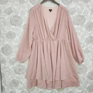 Torrid Wrap Midi Dress Size 2X Plus Long sleeve Chiffon Layer Ruffle Textured